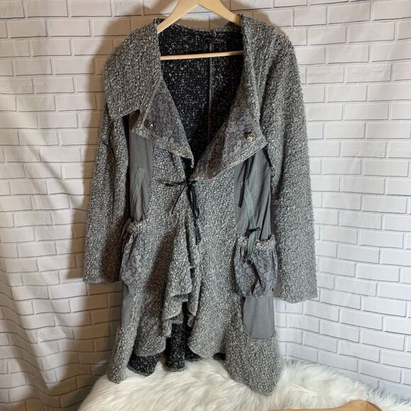 Forla Paris Grey Mixed Media Cardigan Sz L - Picture 1 of 6